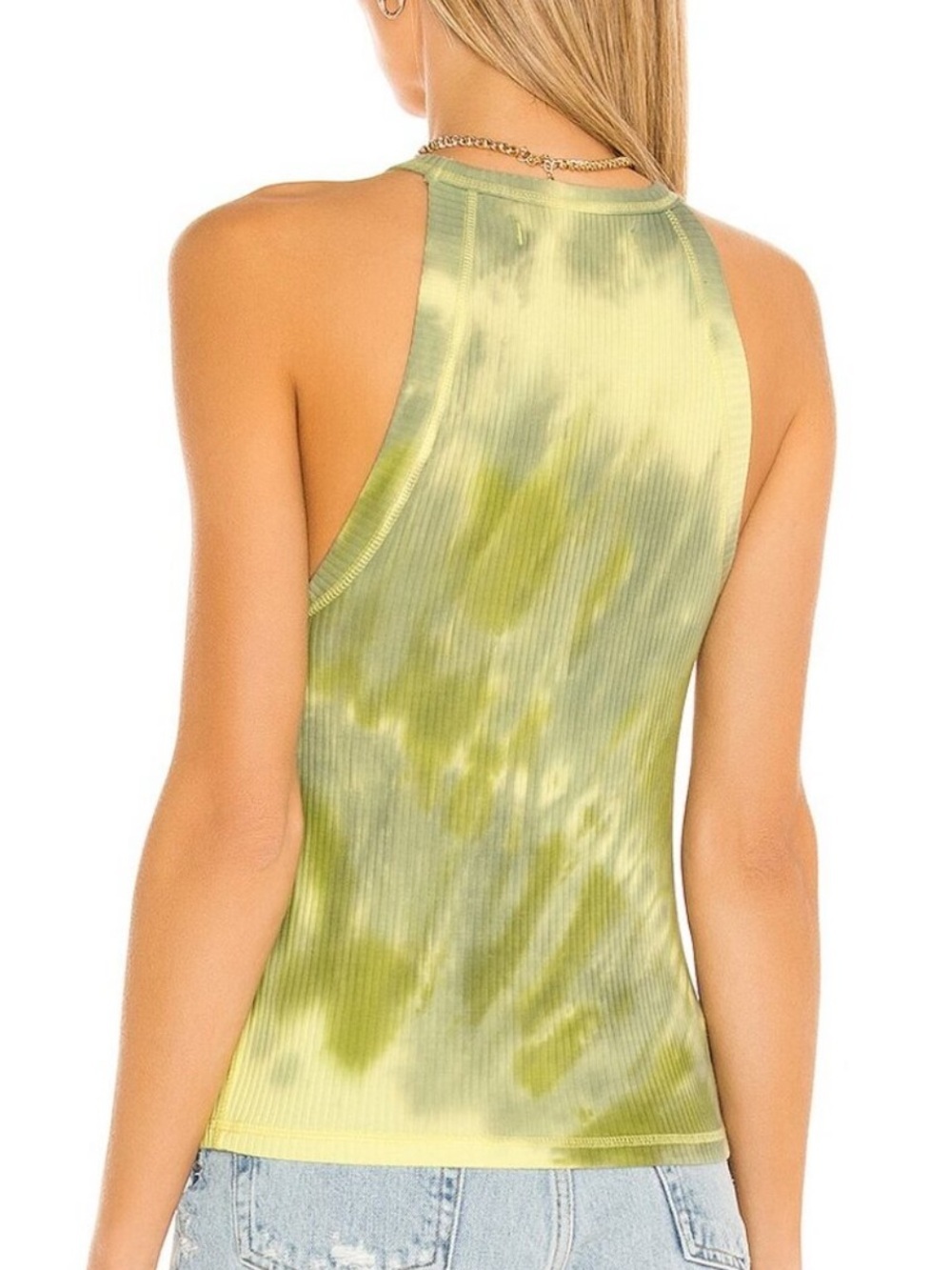 We The Free Easy Breezy Ribbed Halter Tank Top Tie Dye Green/Yellow Size S - Picture 2 of 7